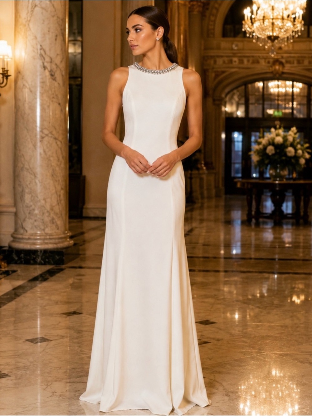 Ieena for Mac Duggal Embellished Neck Gown